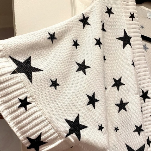 NWT Star Print Kimono Knit Sweater Dolman Sleeve Open Cardigan White M - Picture 8 of 16